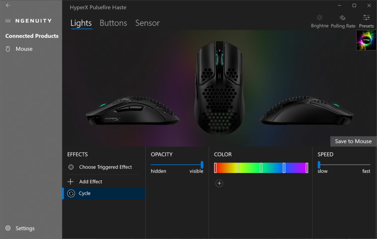 שינוי צבעים RGB תאורת העכבר